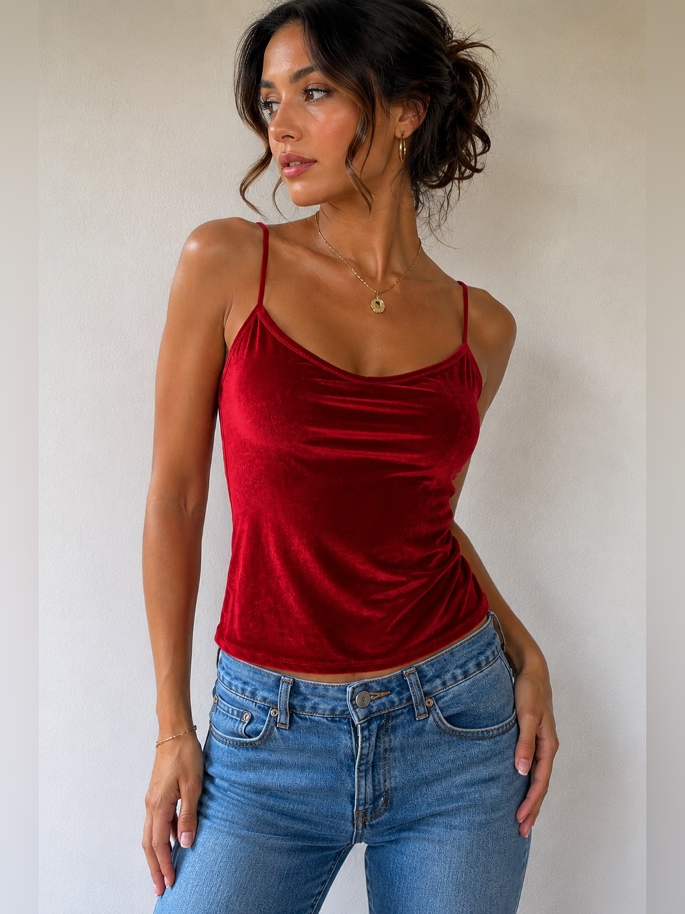 NY & Co Red Velvet Cami Y2K Coquette Grunge Valentine Core Large